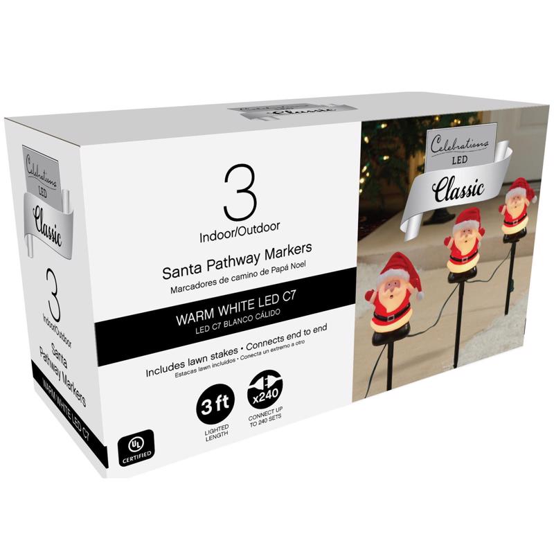 Celebrations LED Warm White Santa Claus 7 in. Pathway Decor