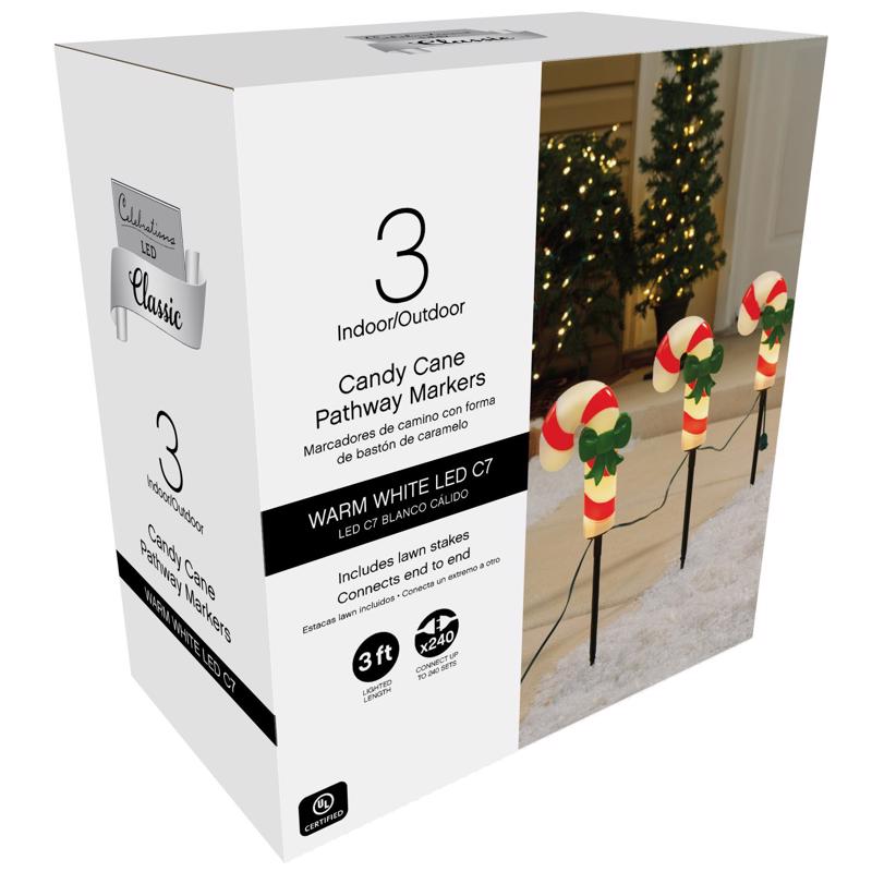 Celebrations LED Warm White Candy Cane 9 in. Pathway Decor