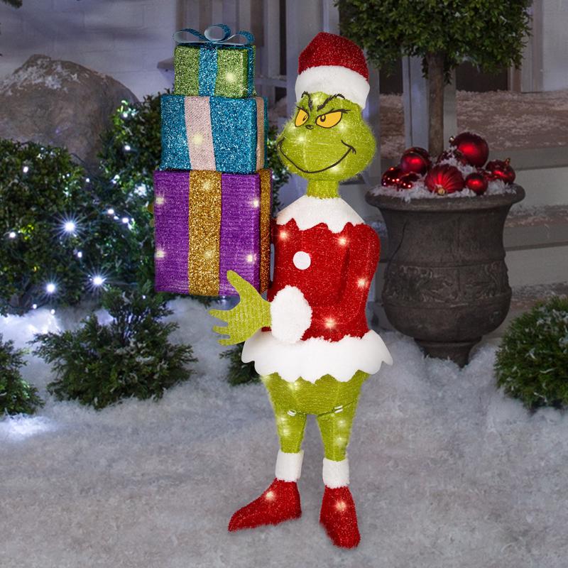 Dr. Seuss Holiday Tinsel Sculpture Grinch 8 in. Yard Decor