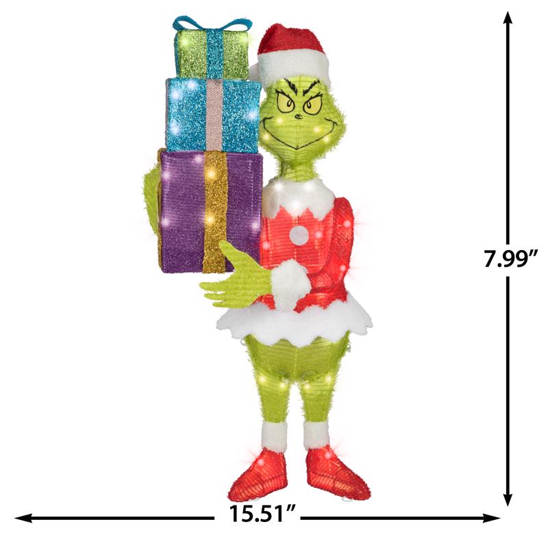 Dr. Seuss Holiday Tinsel Sculpture Grinch 8 in. Yard Decor