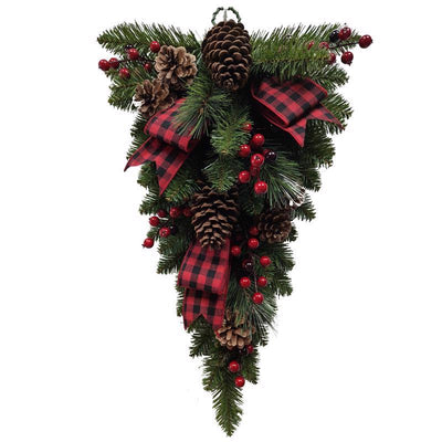 Celebrations 2 ft. L LED Prelit Multicolored/Warm White Plaid Bow Teardrop Swag