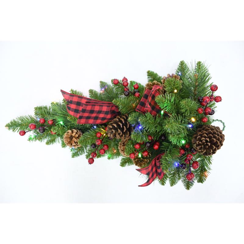 Celebrations 2 ft. L LED Prelit Multicolored/Warm White Plaid Bow Teardrop Swag
