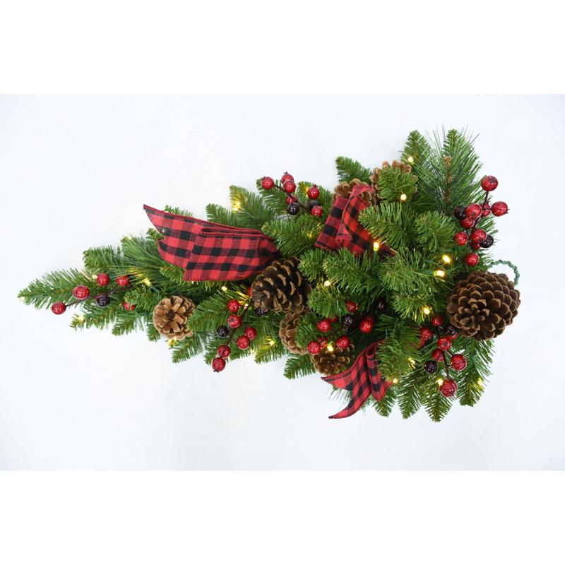 Celebrations 2 ft. L LED Prelit Multicolored/Warm White Plaid Bow Teardrop Swag