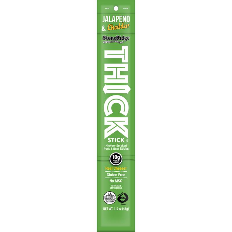 StoneRidge Wholesale Thick Stick Jalapeno Cheddar Meat Sticks 1.5 oz Shrink Wrapped