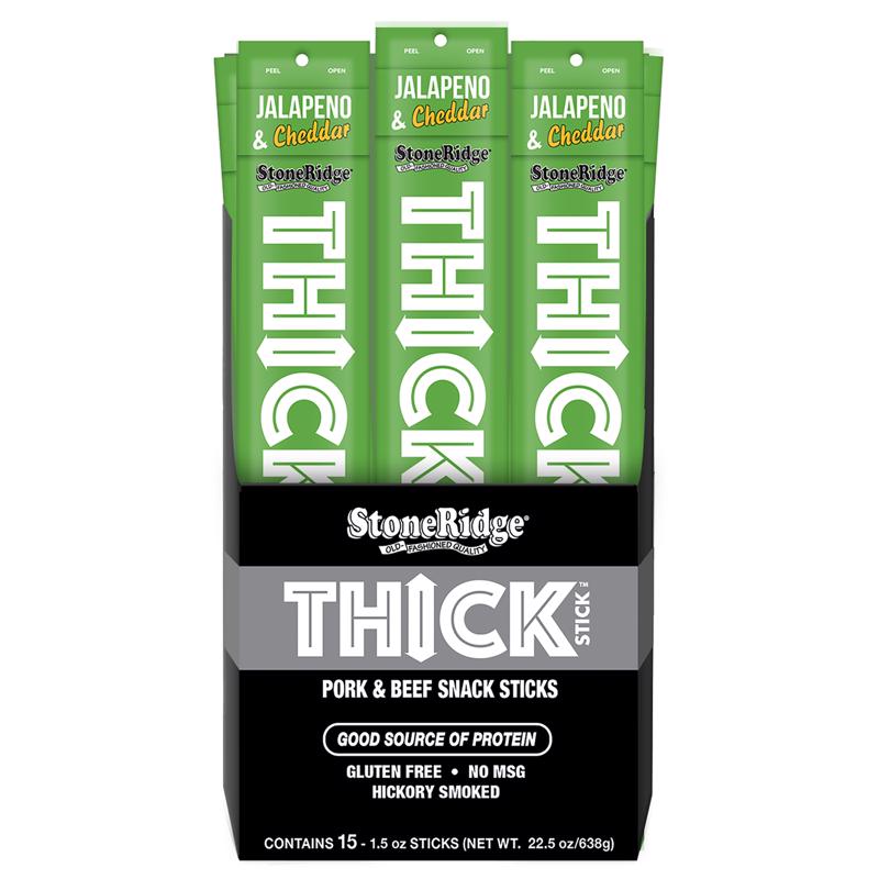 StoneRidge Wholesale Thick Stick Jalapeno Cheddar Meat Sticks 1.5 oz Shrink Wrapped