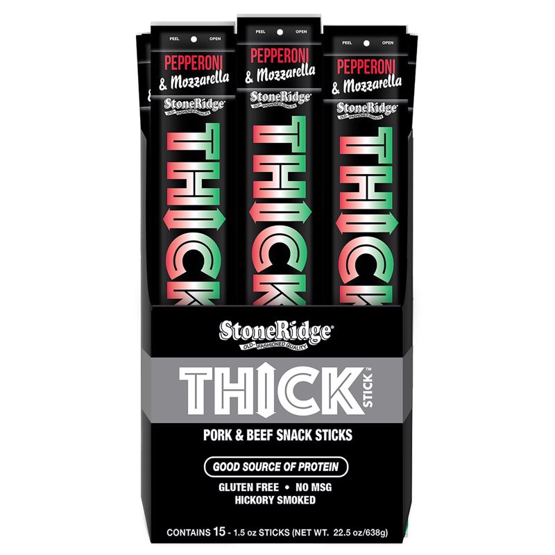 StoneRidge Wholesale Thick Stick Peperoni Mozzarella Meat Sticks 1.5 oz Shrink Wrapped