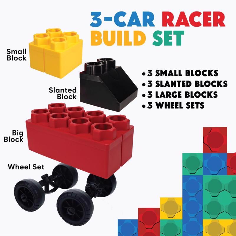 Biggo Blocks 3 Car Racer Building Block Set Assorted 9 pc