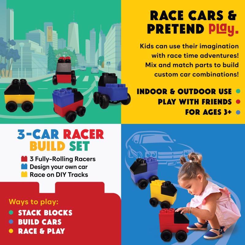 Biggo Blocks 3 Car Racer Building Block Set Assorted 9 pc