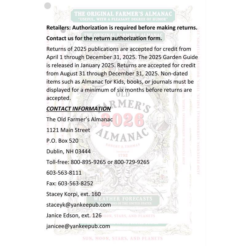 The Old Farmer's Almanac Yankee Publishing Gardening Calendar 2026 Calendar