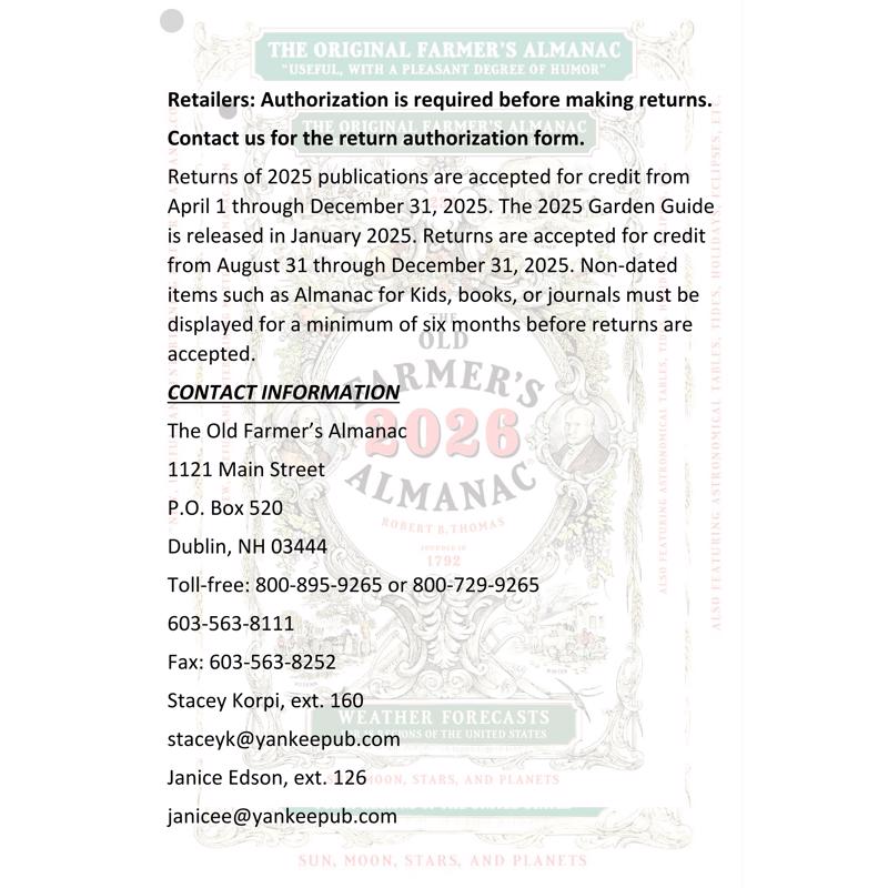 The Old Farmer's Almanac Yankee Publishing 2026 Almanac Reference Book