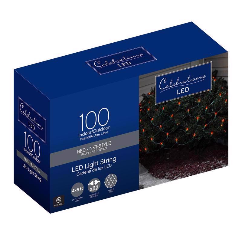 Celebrations Blue LED Mini Red 100 ct Net Christmas Lights 24 ft.