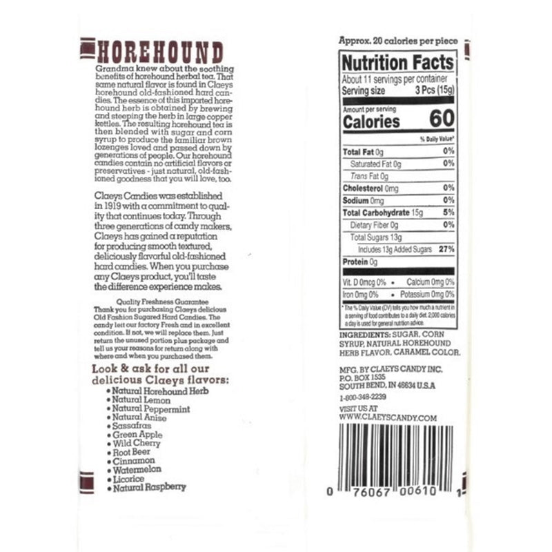 Claeys Old Fashioned Horehound Hard Candy 6 oz