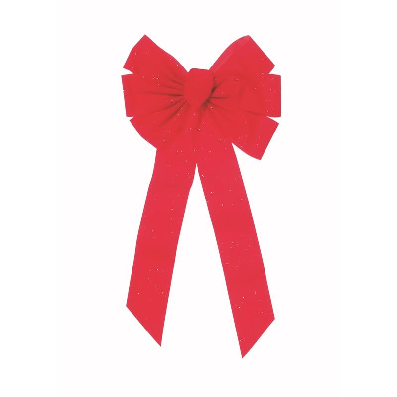 Holiday Trims Red/Silver Fancy Glitter Christmas Bow 12 in.