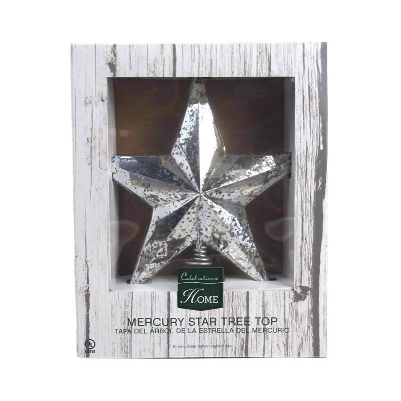 Celebrations Incandescent Assorted Mercury Star Tree Topper 10 in.