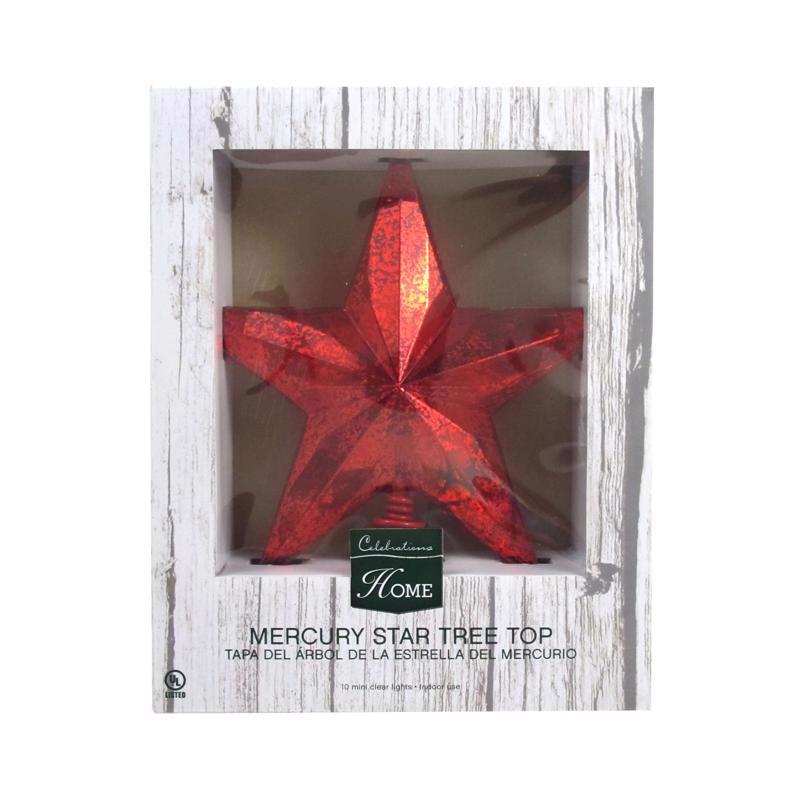 Celebrations Incandescent Assorted Mercury Star Tree Topper 10 in.
