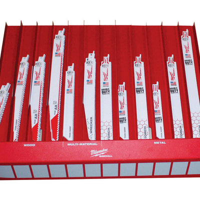 4.32 in. H X 18.32 in. W X 0.01 in. D Red Cardboard Bulk Sawzall Blade Rack