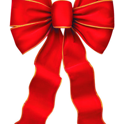 Holiday Trims Red/Gold 7 Loop Christmas Bow 10 inch in.