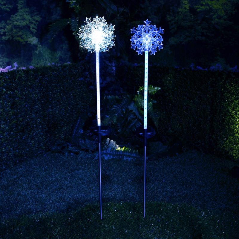 Alpine LED Solar Snowflake Garden Stake 33 in. Pathway Decor