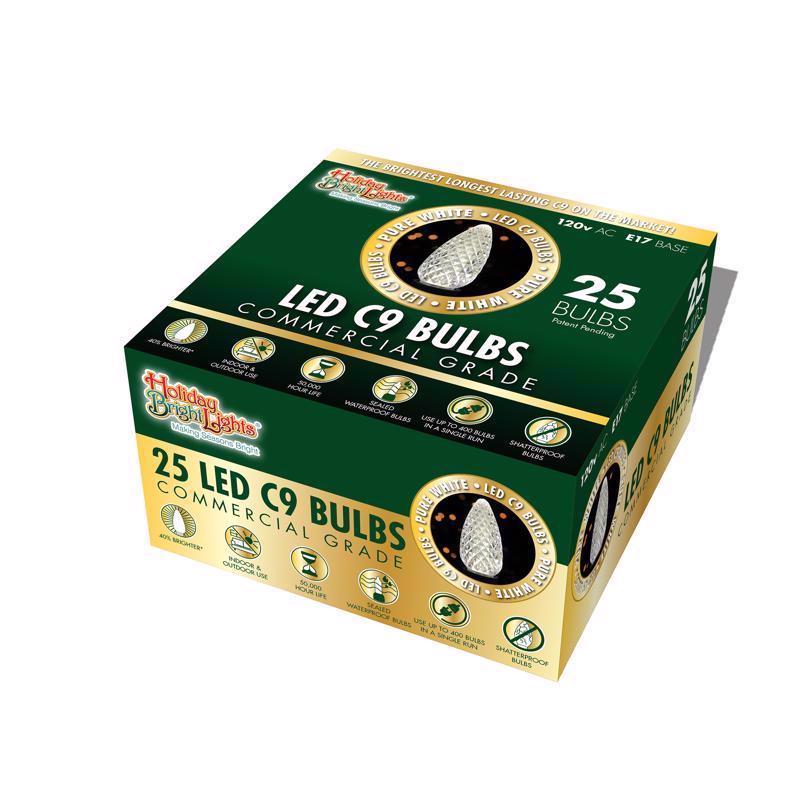 Holiday Bright Lights LED C9 Pure White 25 ct Replacement Christmas Light Bulbs