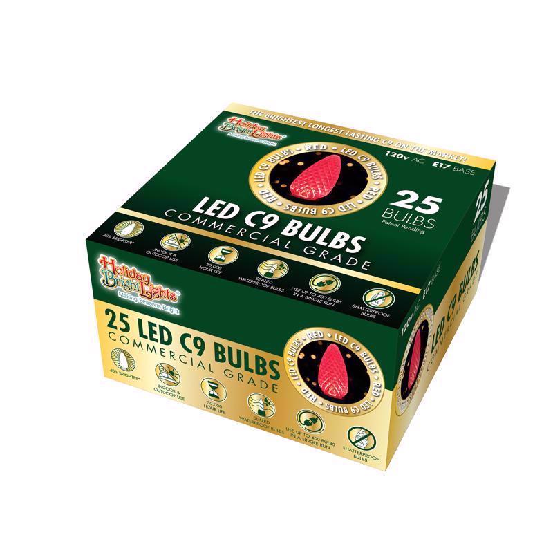 Holiday Bright Lights LED C9 Red 25 ct Replacement Christmas Light Bulbs