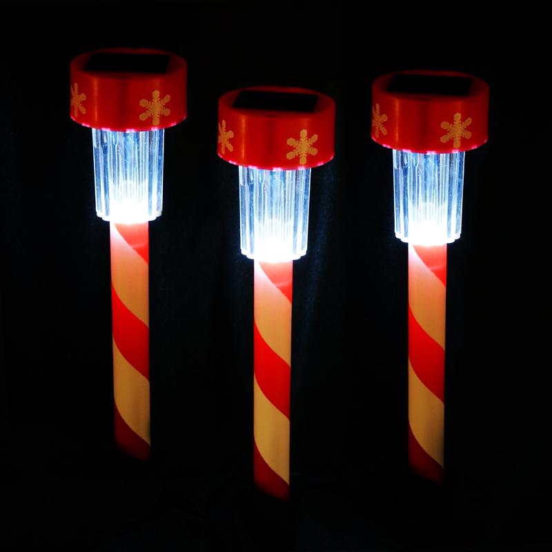 Alpine LED Cool White Solar Powered Lighted Candy Cane Stake 14 in. Pathway Decor