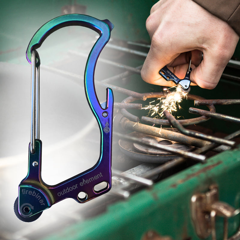 Outdoor Element Firebiner 6-In-1 Flint Multi-Tool Carabiner Stainless Steel