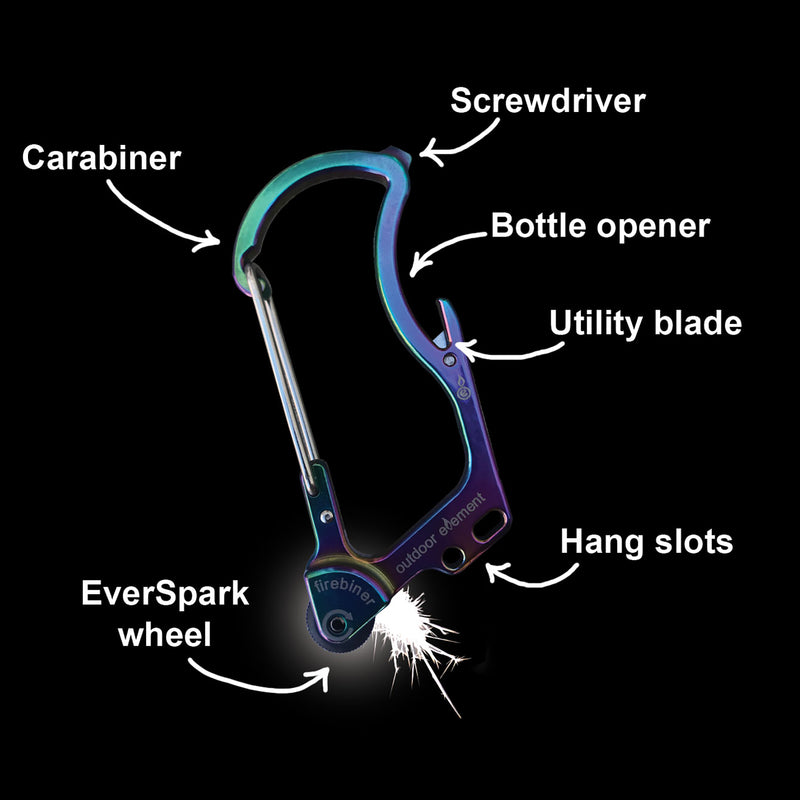Outdoor Element Firebiner 6-In-1 Flint Multi-Tool Carabiner Stainless Steel