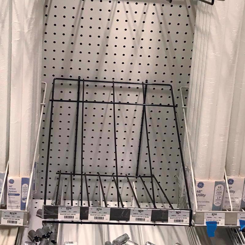 13.6 in. H X 16.44 in. W X 14.96 in. D Black Metal 4 Slot Light Bulb Pegboard Display