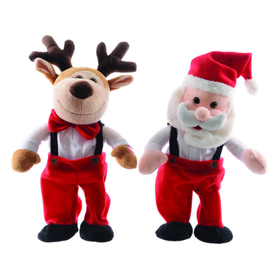 Decoris Red/White Dancing Santa & Reindeer Animated Decor 12.6 in.