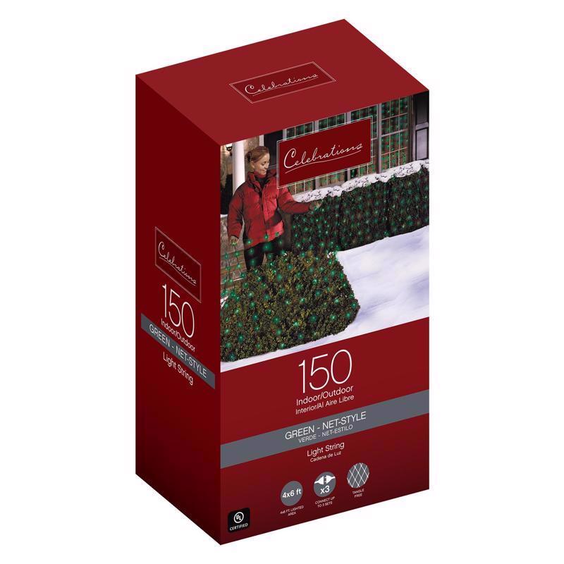 Celebrations Red Incandescent Mini Green 150 ct Net Christmas Lights 6 ft.